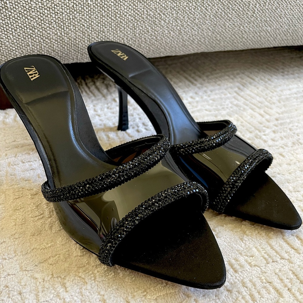 Zara Rhinestone Heeled Vinyl Mules Size 6